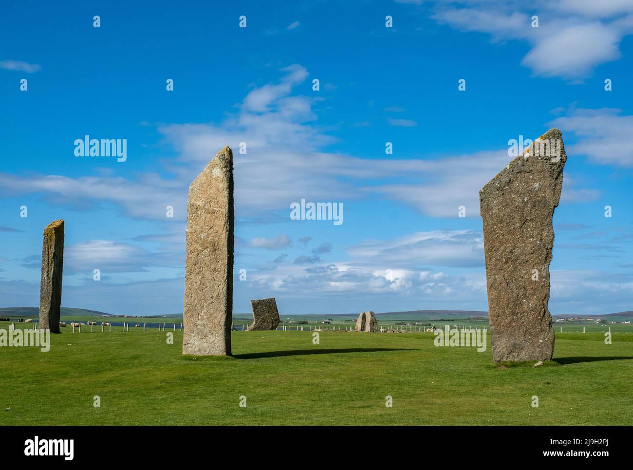 Neolithic Stones of Stenness, Orkney Island, Scotland. Stock Photo