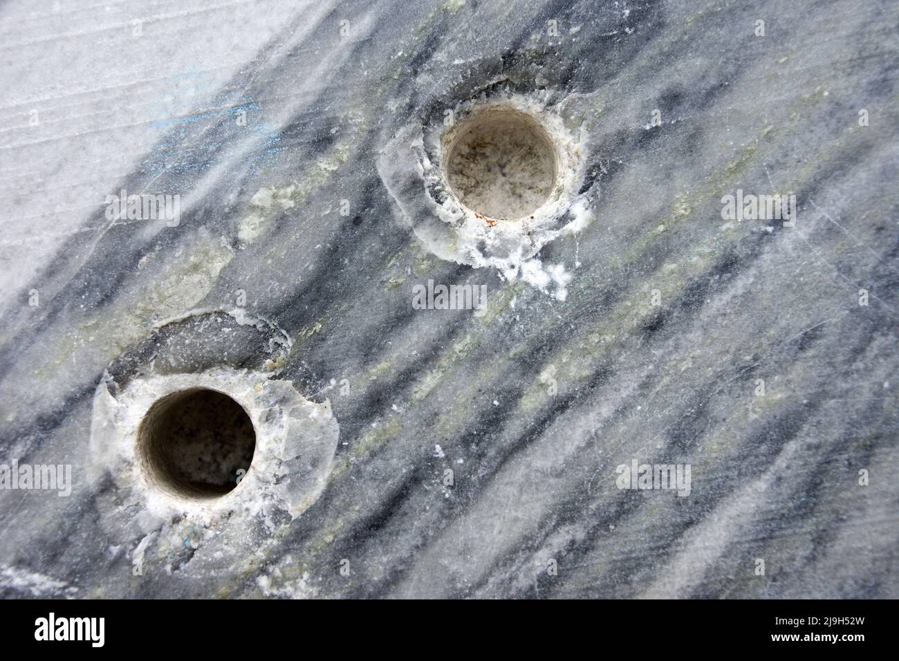 Marble as a background, drill hole Stock Photo