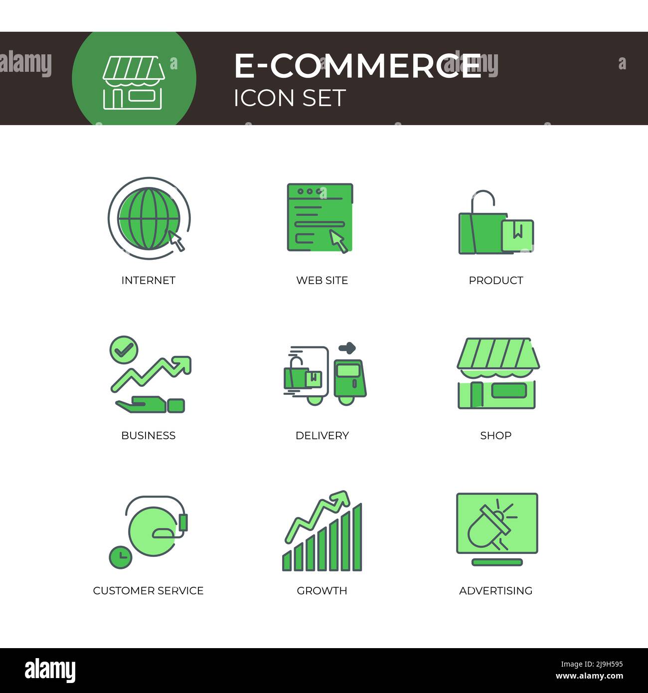 9 E-Commerce Colorful Icon Set Customizable Stroke Design Template Stock Vector