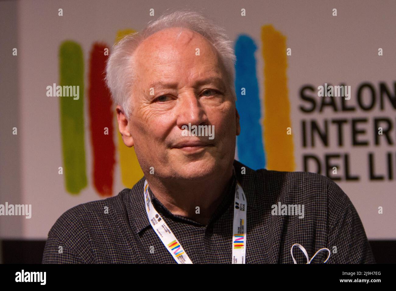 Turin, Italy. 22nd May 2022.  American writer Joe R. Lansdale is guest of 2022 Torino Book Fair. Stock Photo
