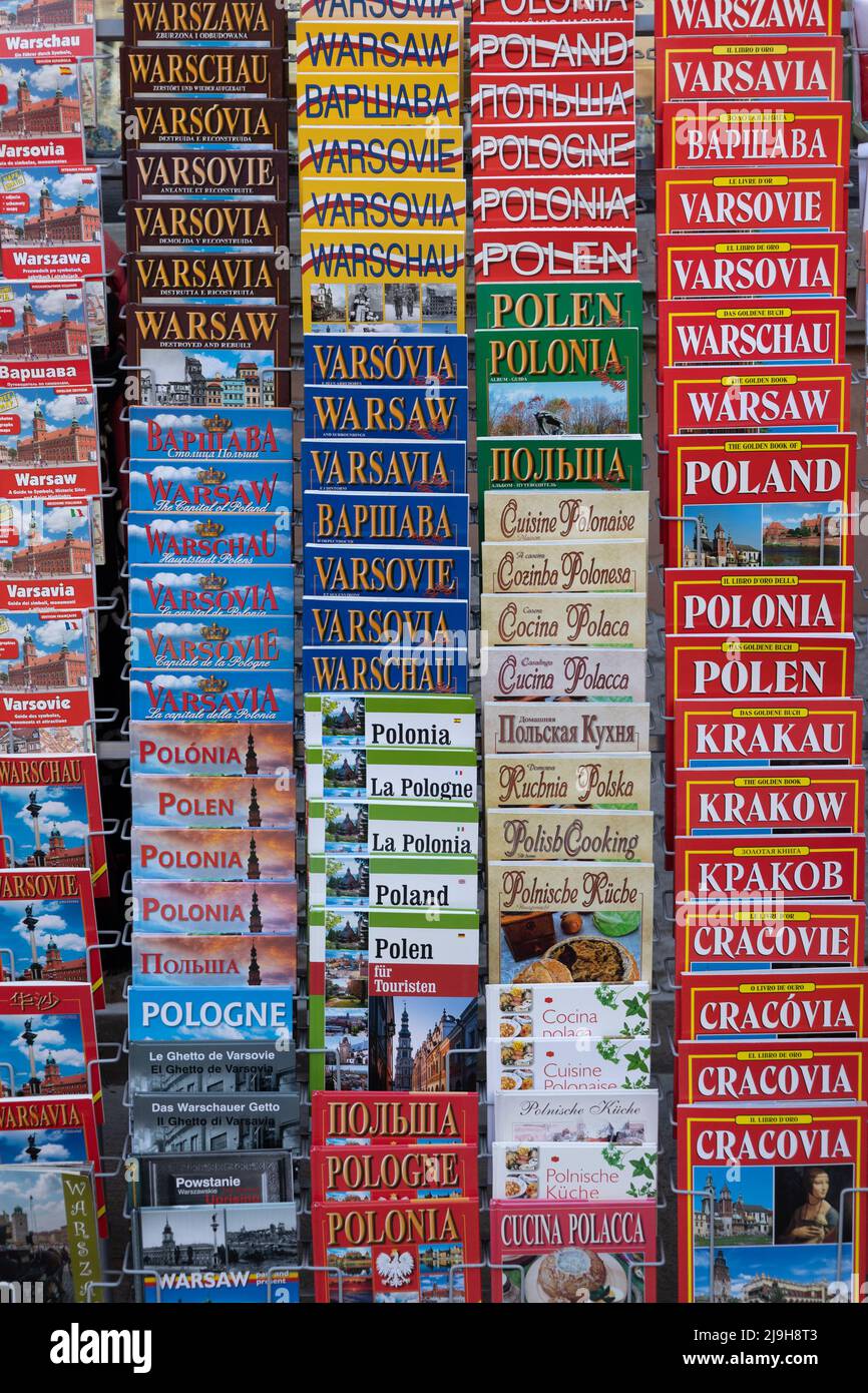WARSAW, POLAND MAY 14, 2022 Guide books for Poland and Warsaw in