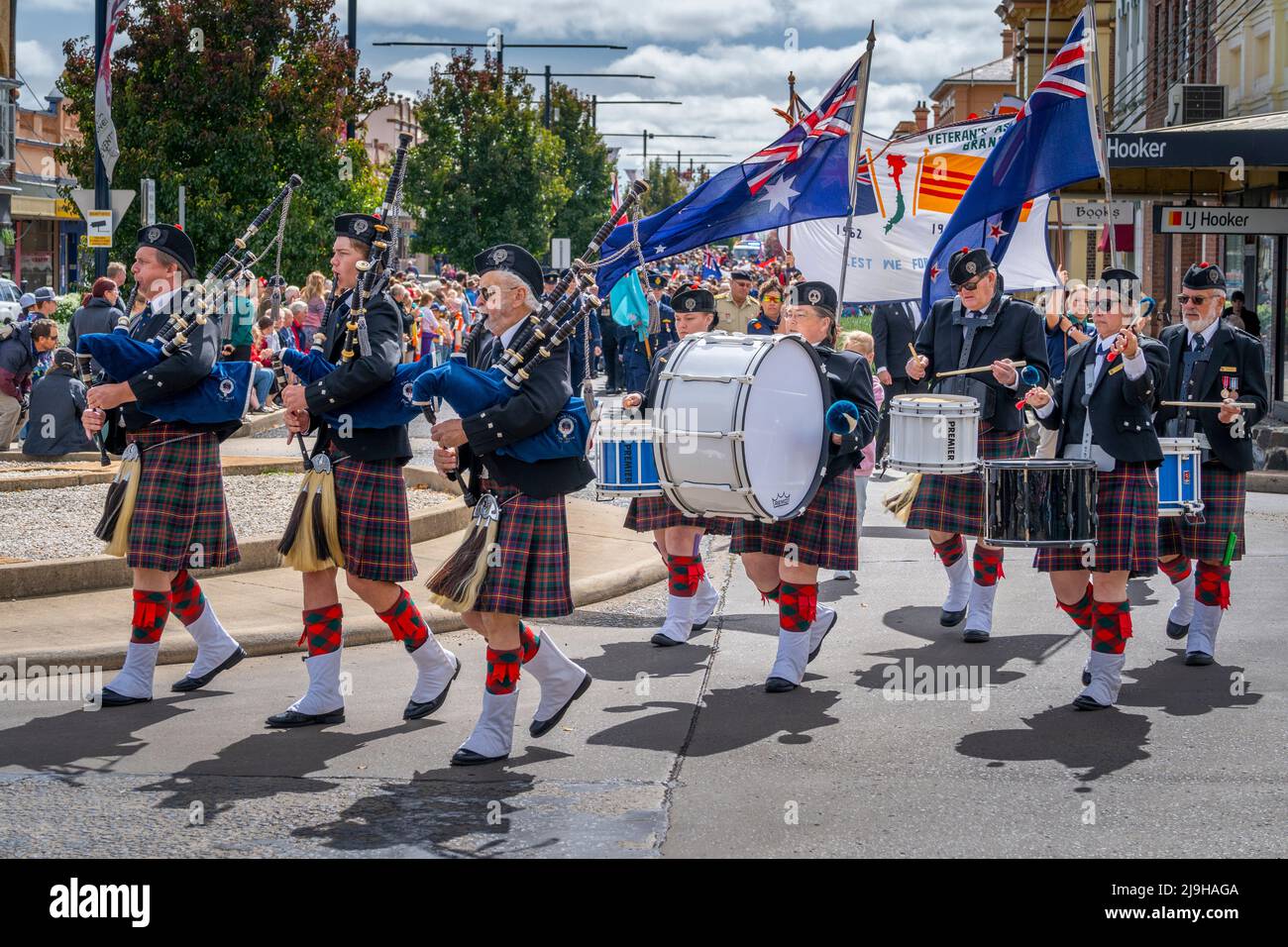 Colourful street parade to celebrate the opening of Glen Innes Celtic Festival, NSW Australia Stock Photo