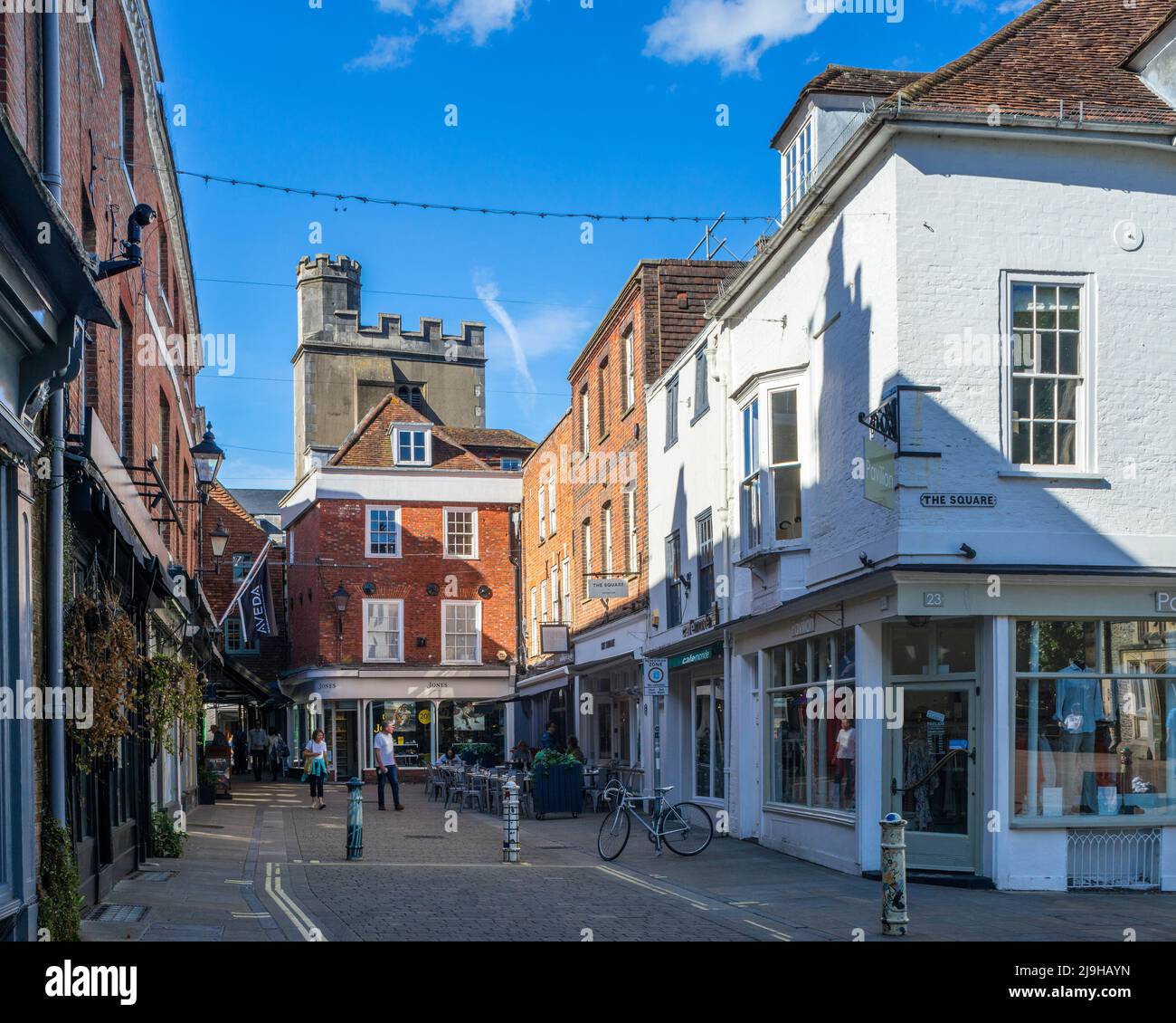 The Square and the tower of St Lawrence Church in Winchester, Hampshire