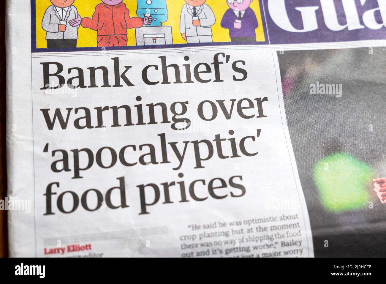 'Bank chief's warning over 'apocalyptic' food prices' Guardian newspaper headline front page cost of living clipping 17 May 2022 in London England UK Stock Photo