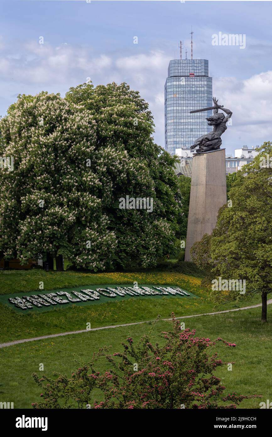 WARSAW, POLAND - MAY 17, 2022:  View of  the Lawn at the monument Nike 'To the Heroes of Warsaw, 1939-1945' Stock Photo