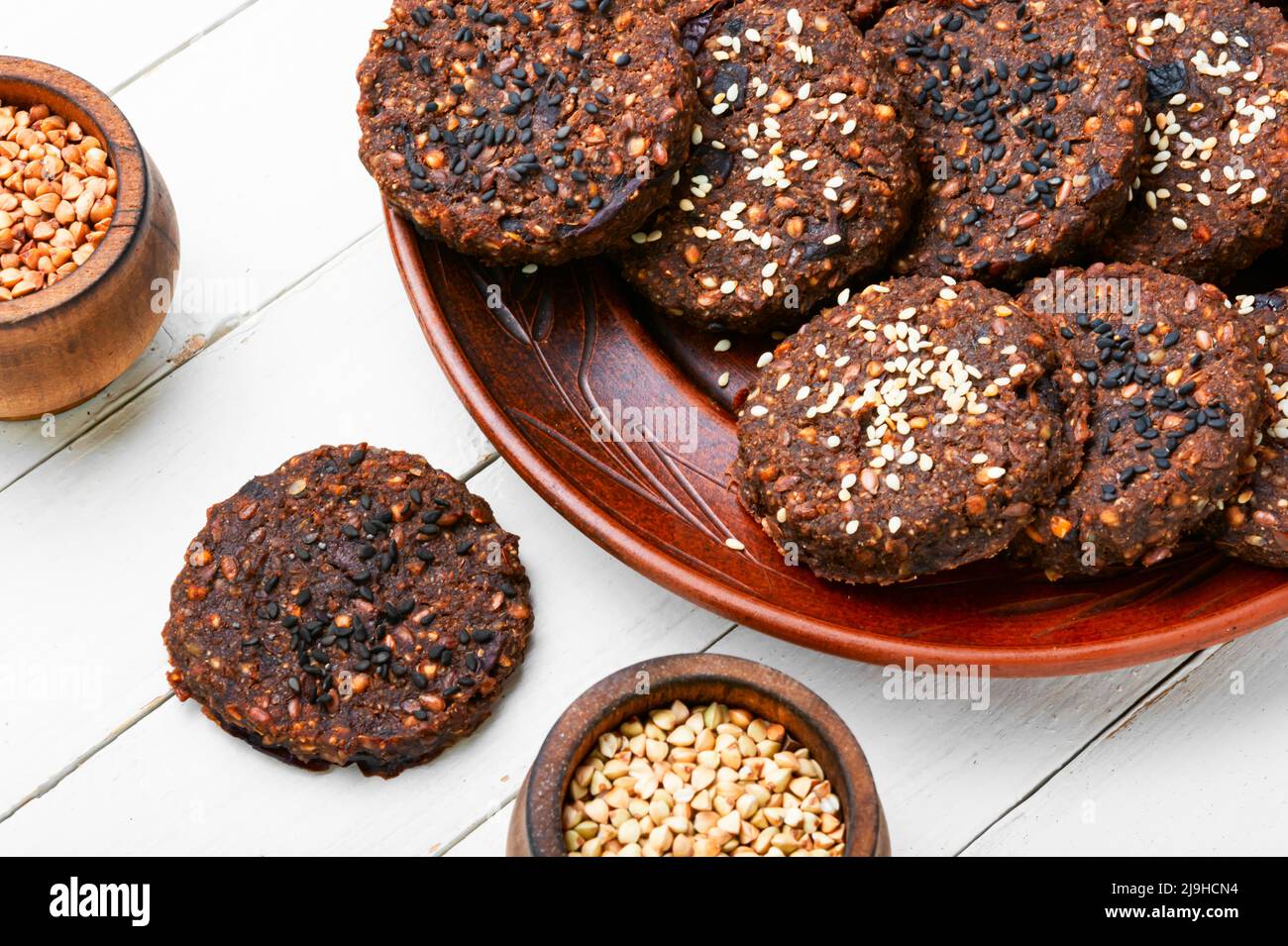 Vegan buckwheat cookies with sesame seeds.Diet food Stock Photo Alamy