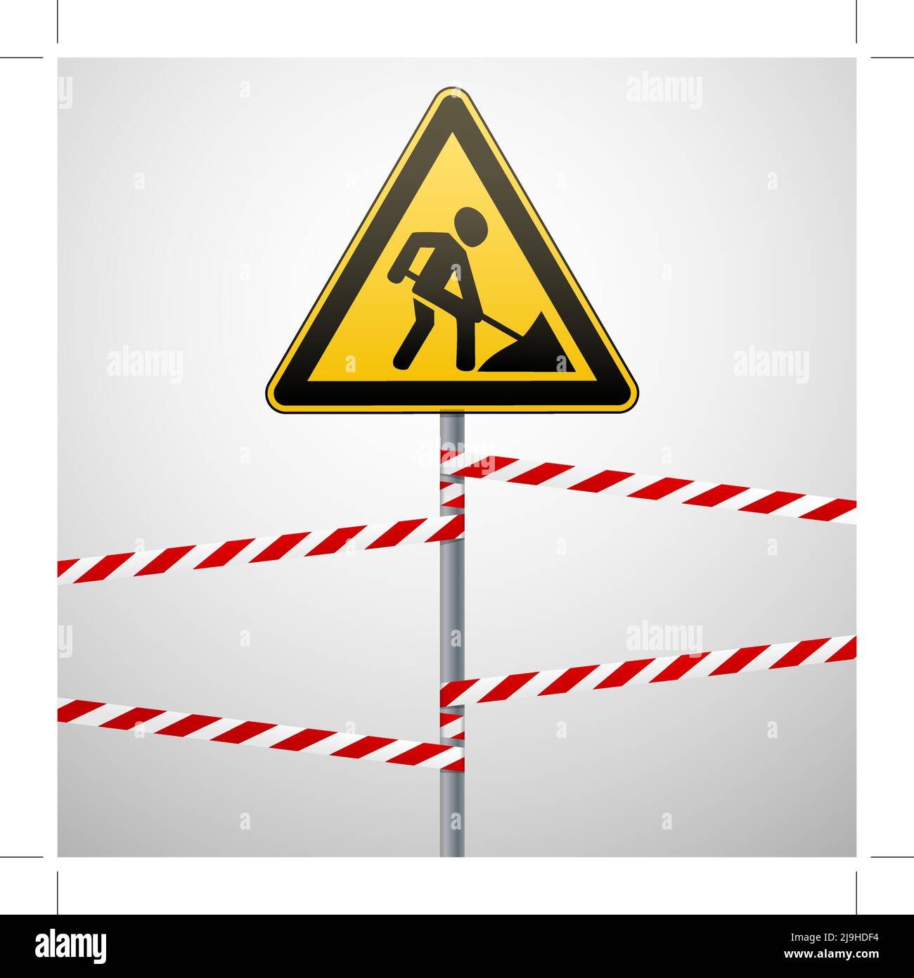 Sign repair works and barrier tapes. Vector illustration Stock Vector ...