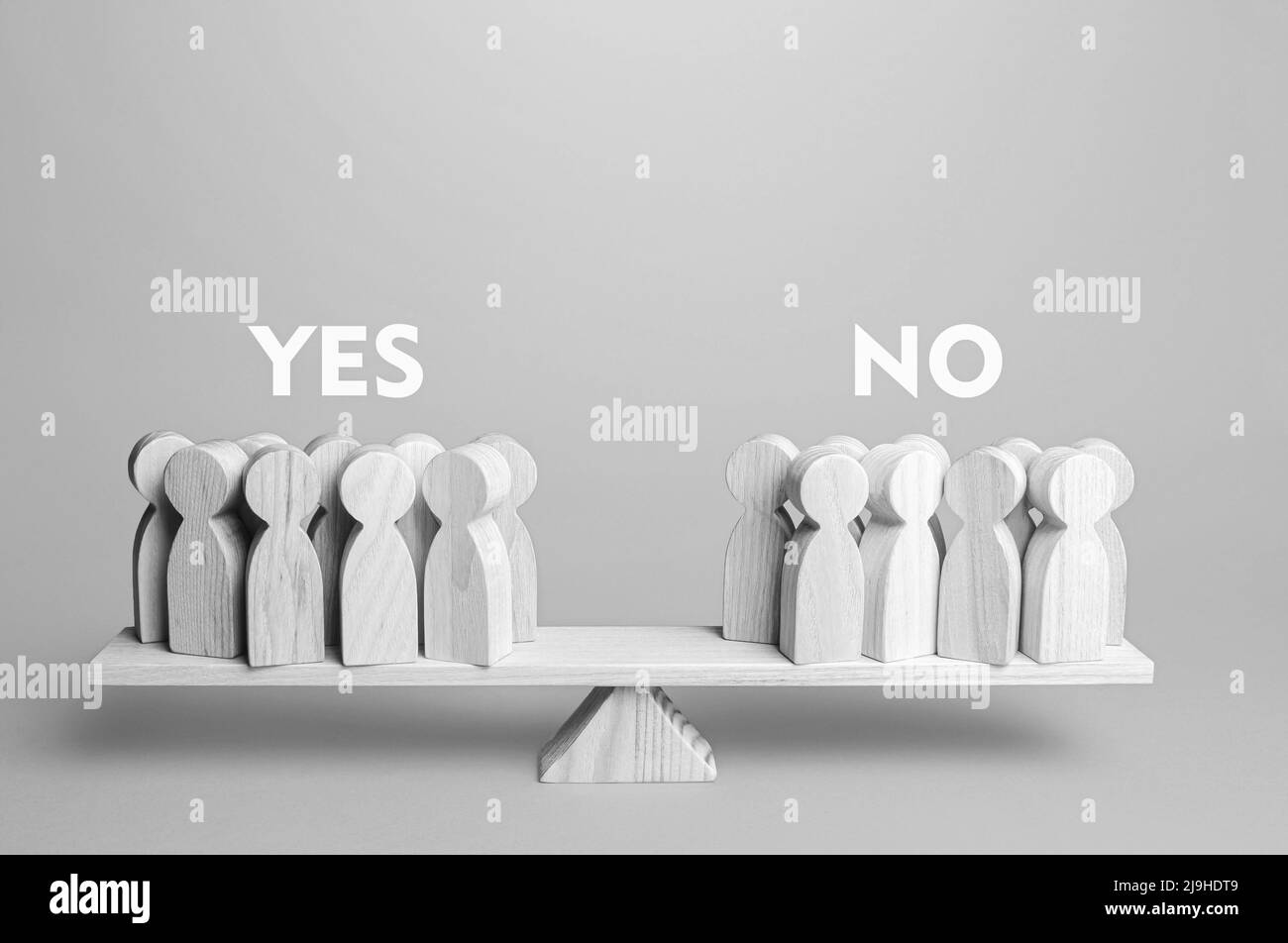 Voting yes or no. People are divided in opinion on the scales. Advantages and disadvantages. Political democratic elections. Divide into opposing fact Stock Photo