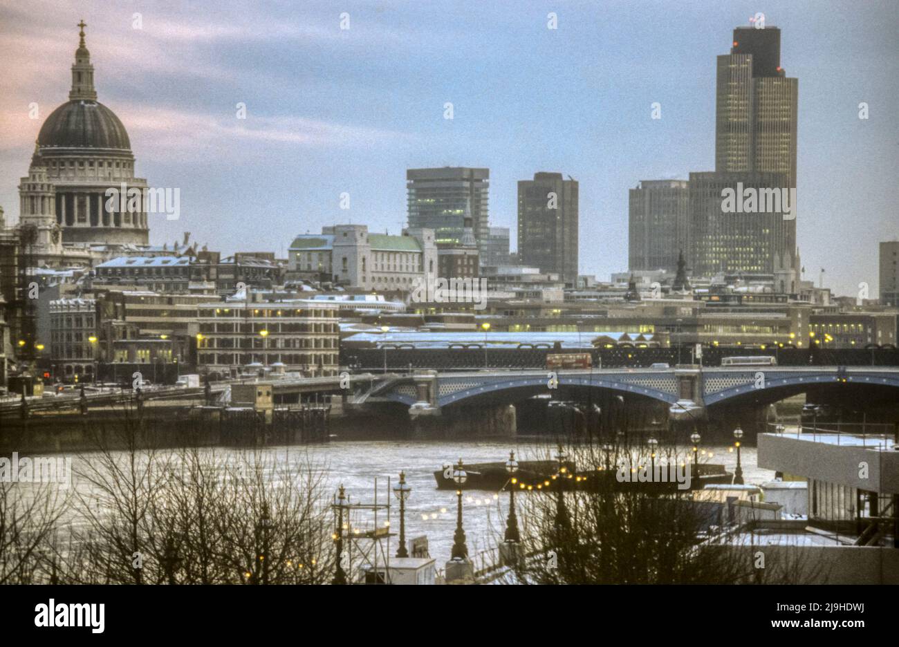 1982 archive photograph of London skyline from the South Bank of the Thames Stock Photo Alamy