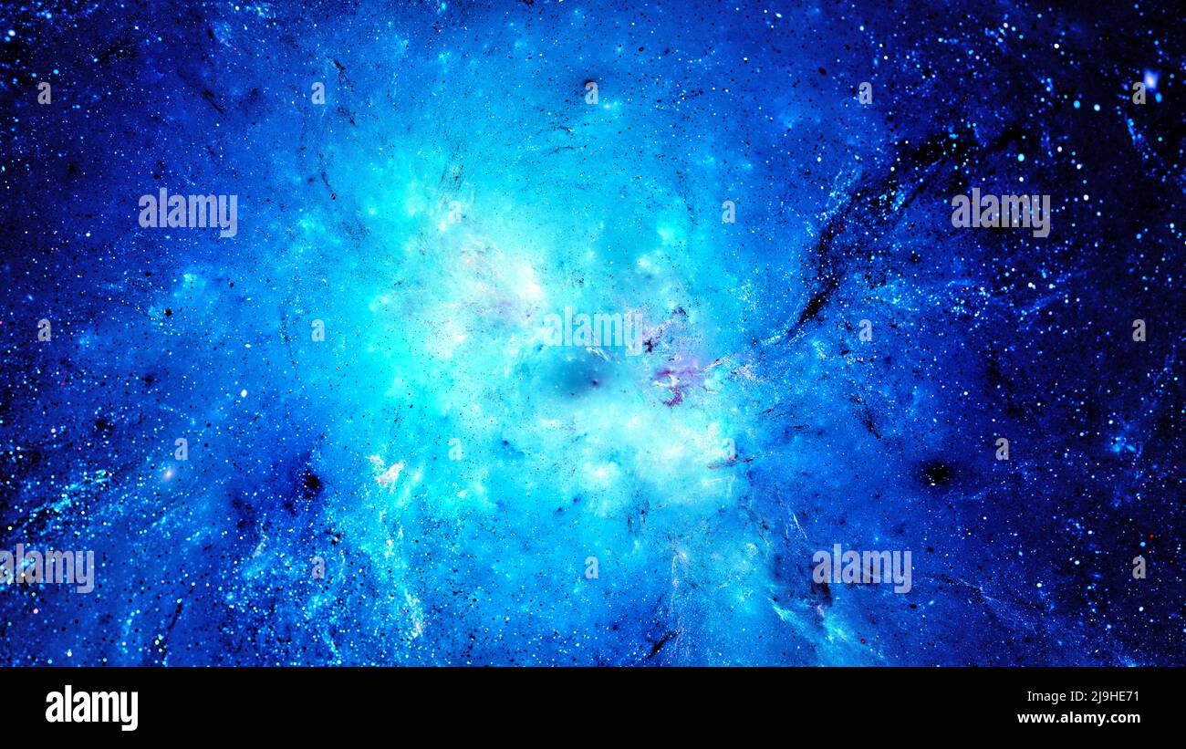 Blue glowing nebula in space, computer generated abstract background ...