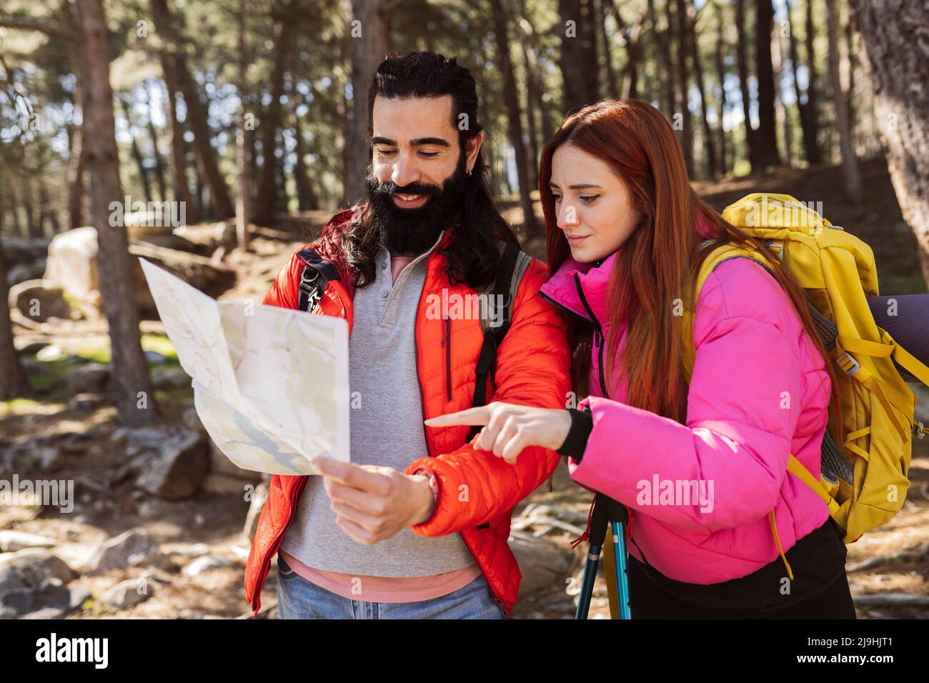 Woman man hiking map hi-res stock photography and images - Alamy