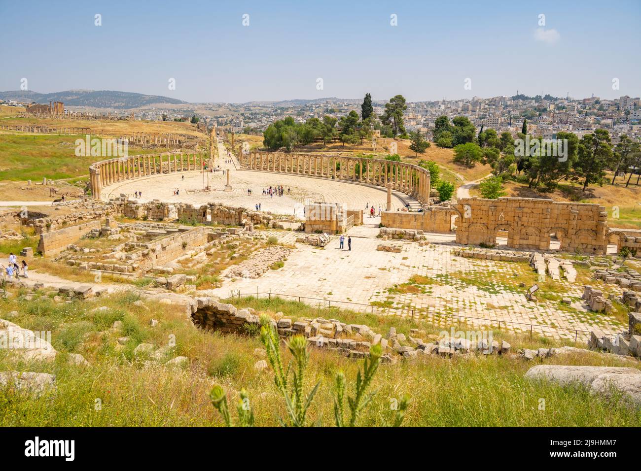 The Forum in the Roman ruins of Jerash from the upper temple of Zeus