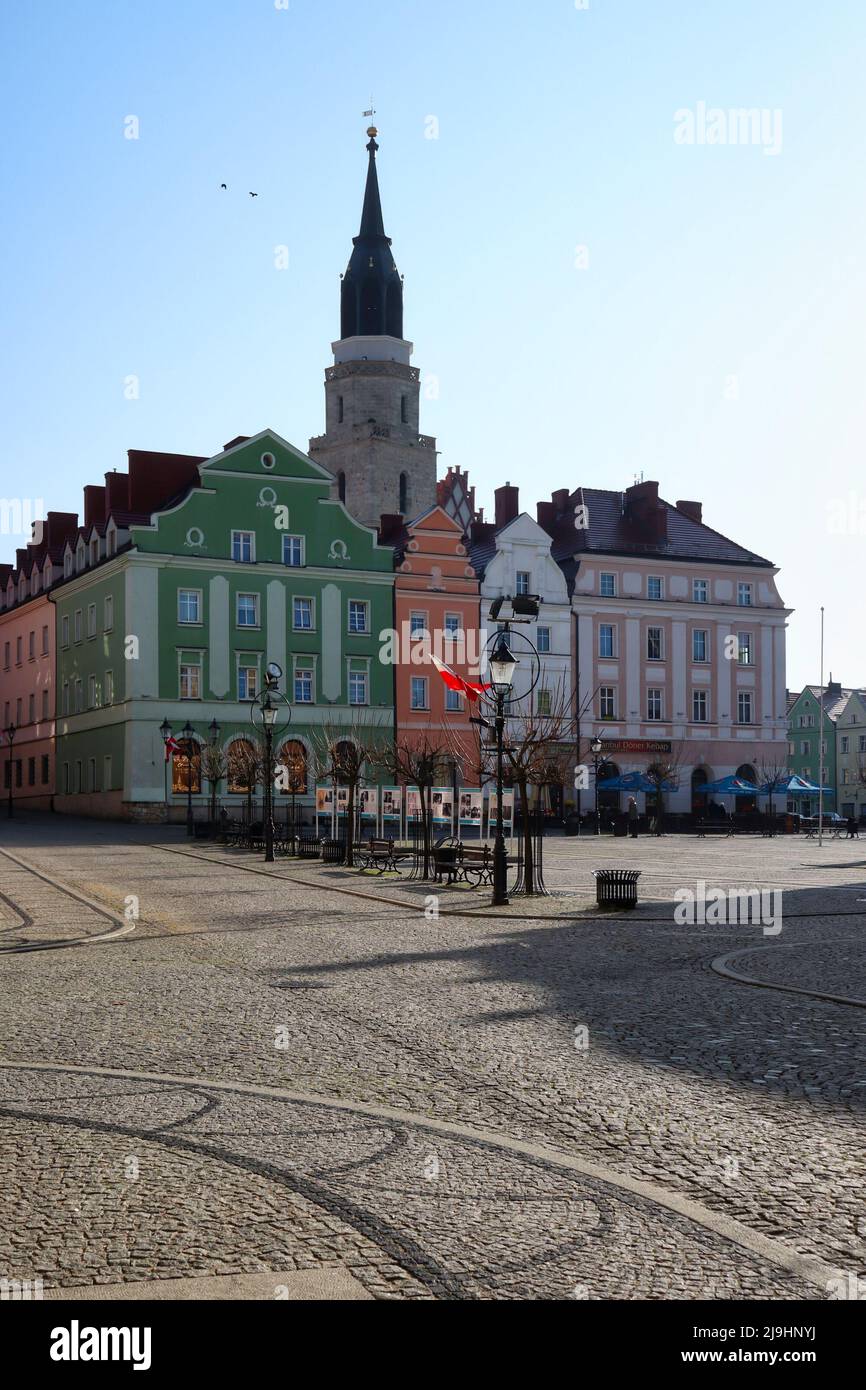 Historic buildings in the market square of Boleslawiec, Poland on a fall day. Stock Photo