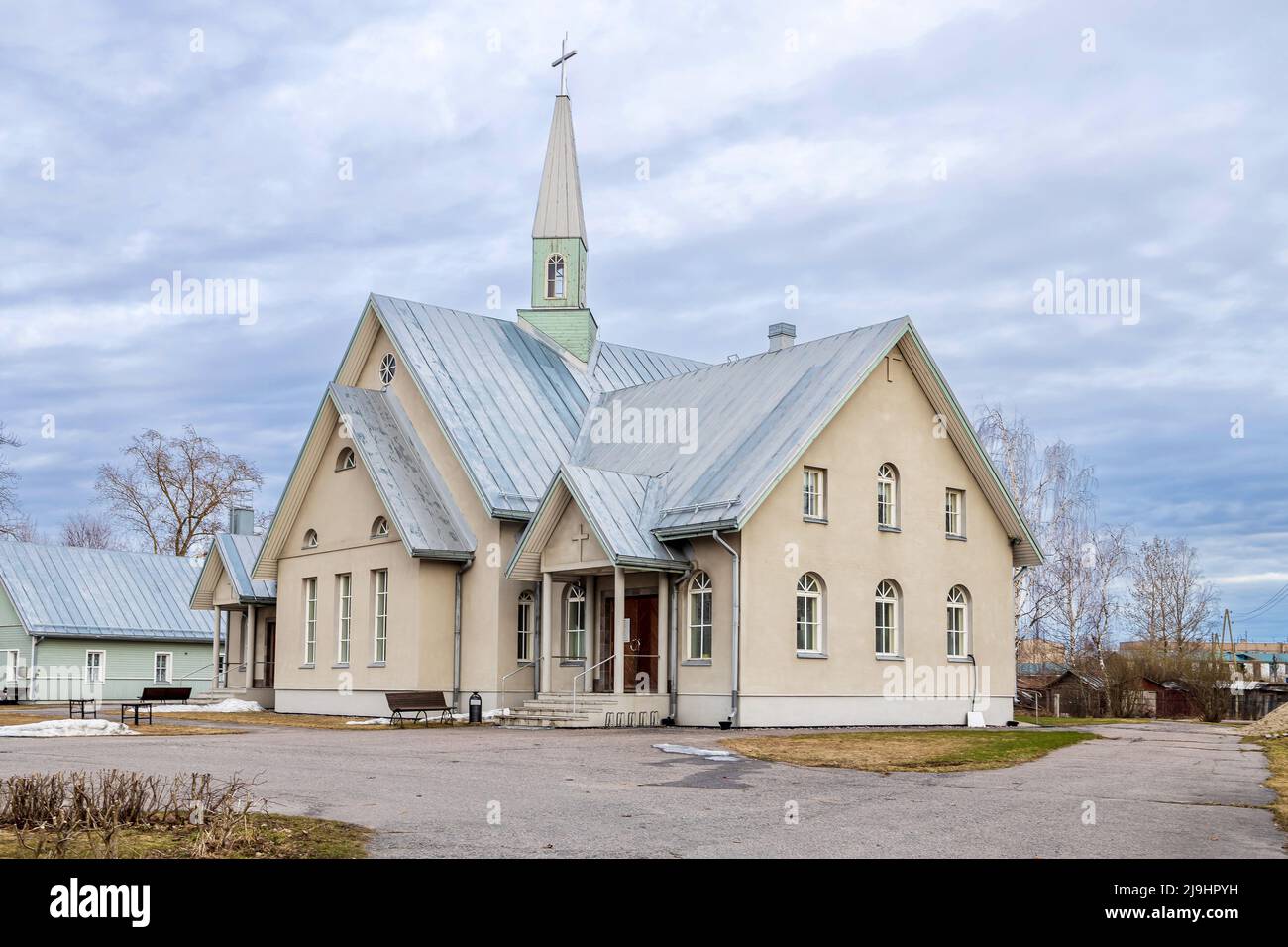OLONETS, RUSSIA - May 09, 2022: View of Evangelical Lutheran Church of Ingria. It was built in 1996-1999 according to the project of a Finnish archite Stock Photo
