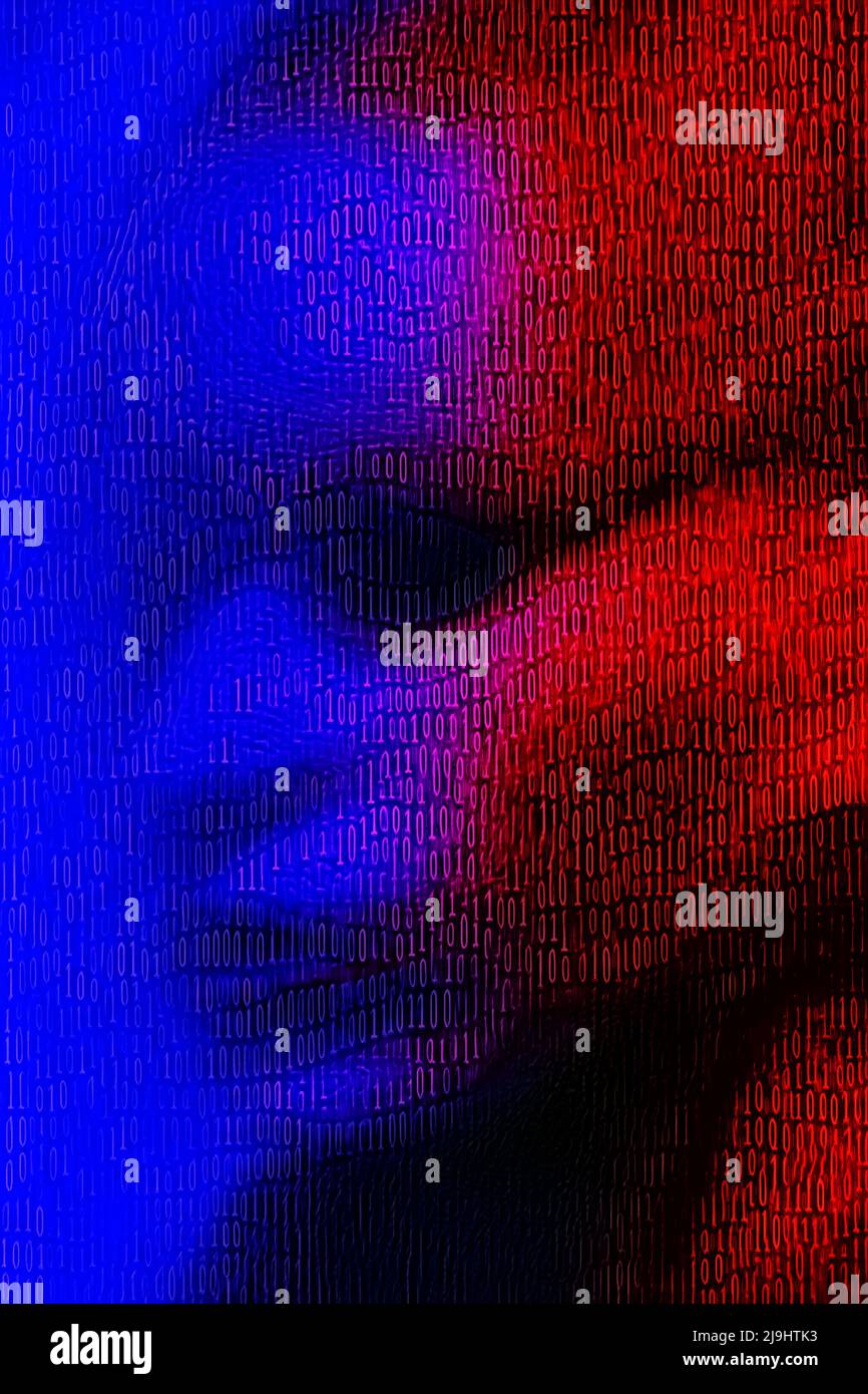 Blue Raspberry And Red Raspberry Humans Red and blue binary illustration of human head Stock Photo - Alamy