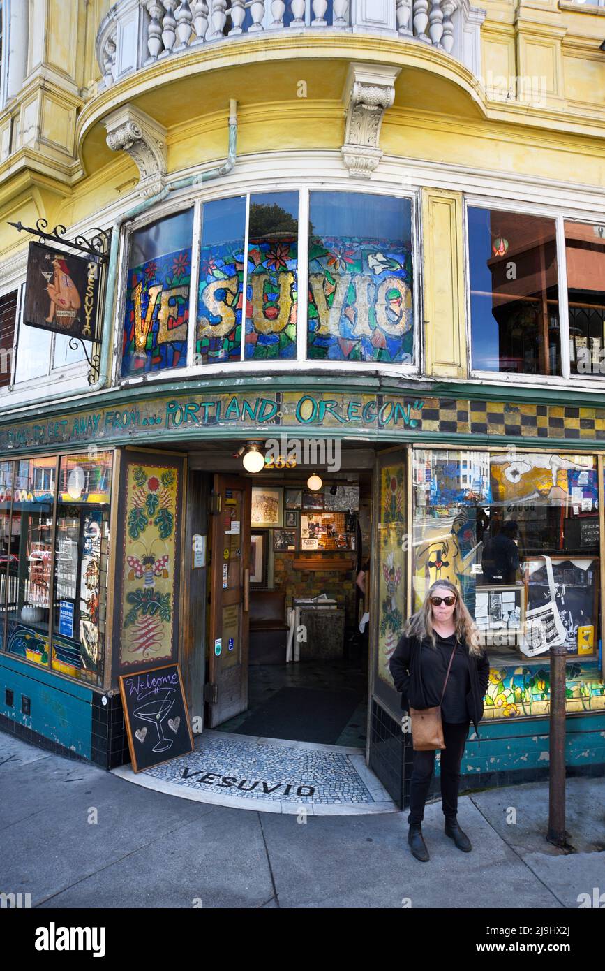 The Vesuvio Cafe, a landmark bar in the North Beach section of San Francisco, California, was frequented by members of the 1950s Beat Generation. Stock Photo