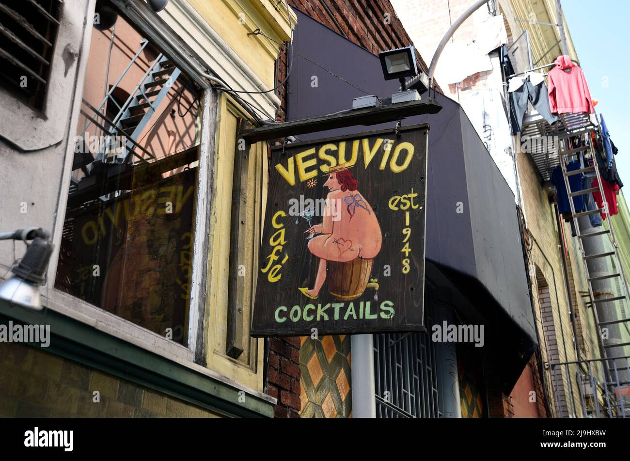 Vesuvio Cafe, a landmark bar in the North Beach section of San Francisco, California, was frequented by members of the 1950s Beat Generation. Stock Photo