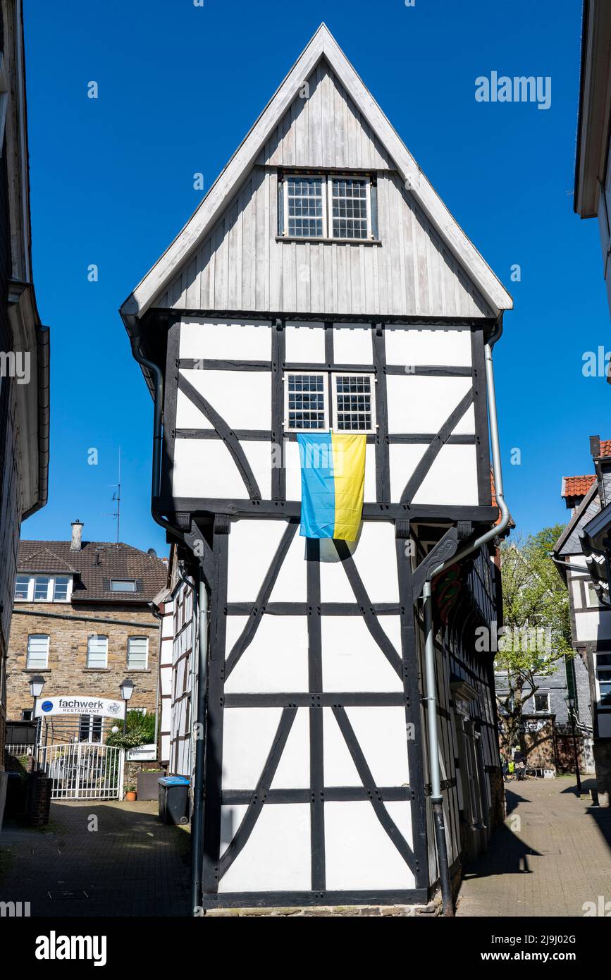 The old town of Hattingen, the iron house, Haldenstraße, half-timbered houses, NRW, Germany, Stock Photo