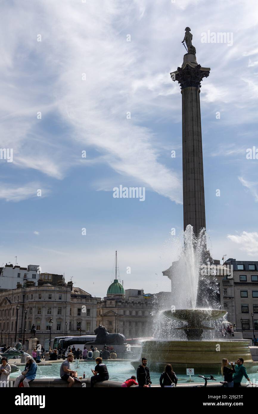 London, England - May 13, 2022: Nelson's Column at Trafalgar Square, London, Great Britain Stock Photo