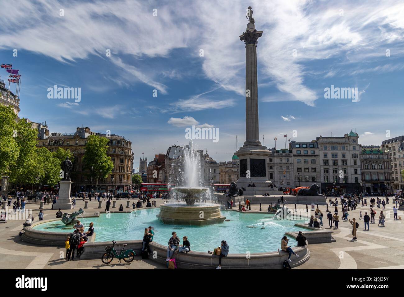 London, England - May 13, 2022: Nelson's Column at Trafalgar Square, London, Great Britain Stock Photo