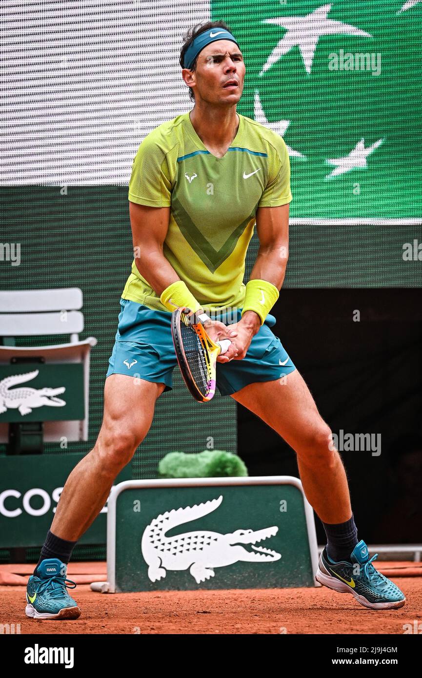 Paris, France - 23/05/2022, Rafael NADAL of Spain during the Day two of  Roland-Garros 2022, French Open 2022, Grand Slam tennis tournament on May  23, 2022 at Roland-Garros stadium in Paris, France -