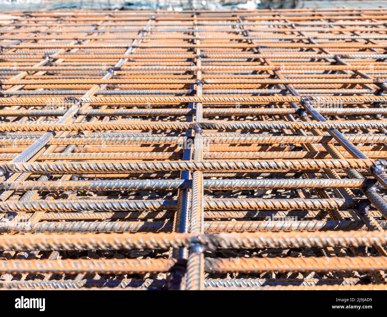 building materials used in monolithic construction, as well as in the production of reinforced concrete blocks for construction, selective focus Stock Photo