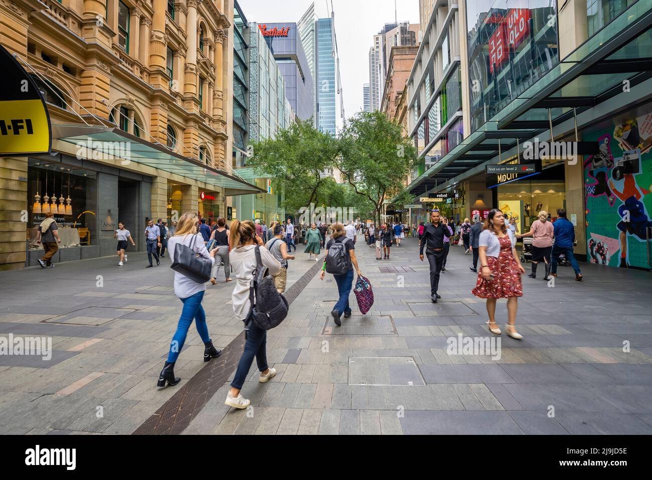 Sydney, Australia - Mar 23, 2022: View of people at Pitt Street Mall in Sydney CBD Stock Photo