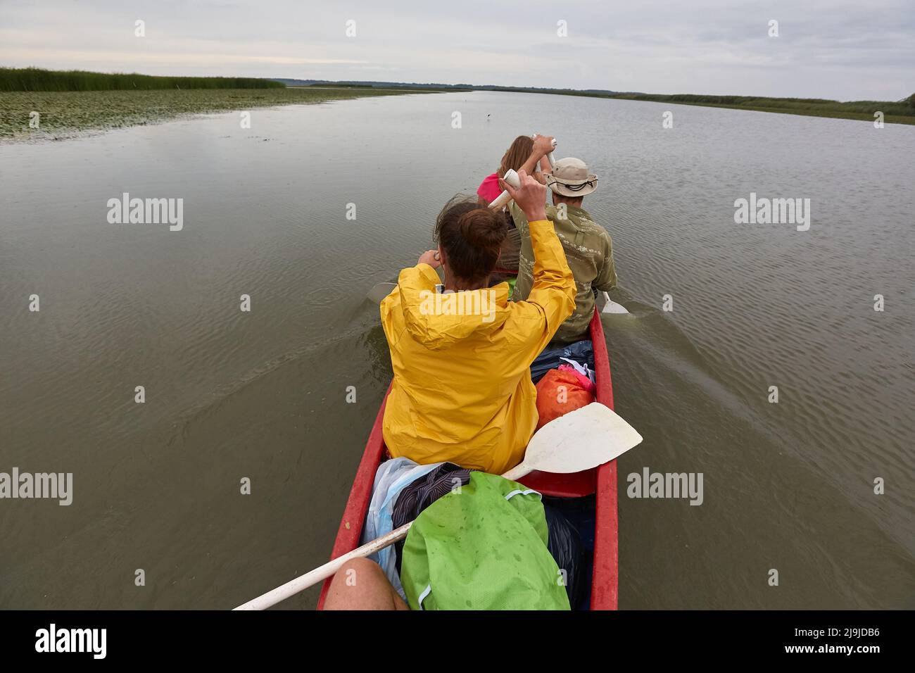 Canoeing on a lake Stock Photo
