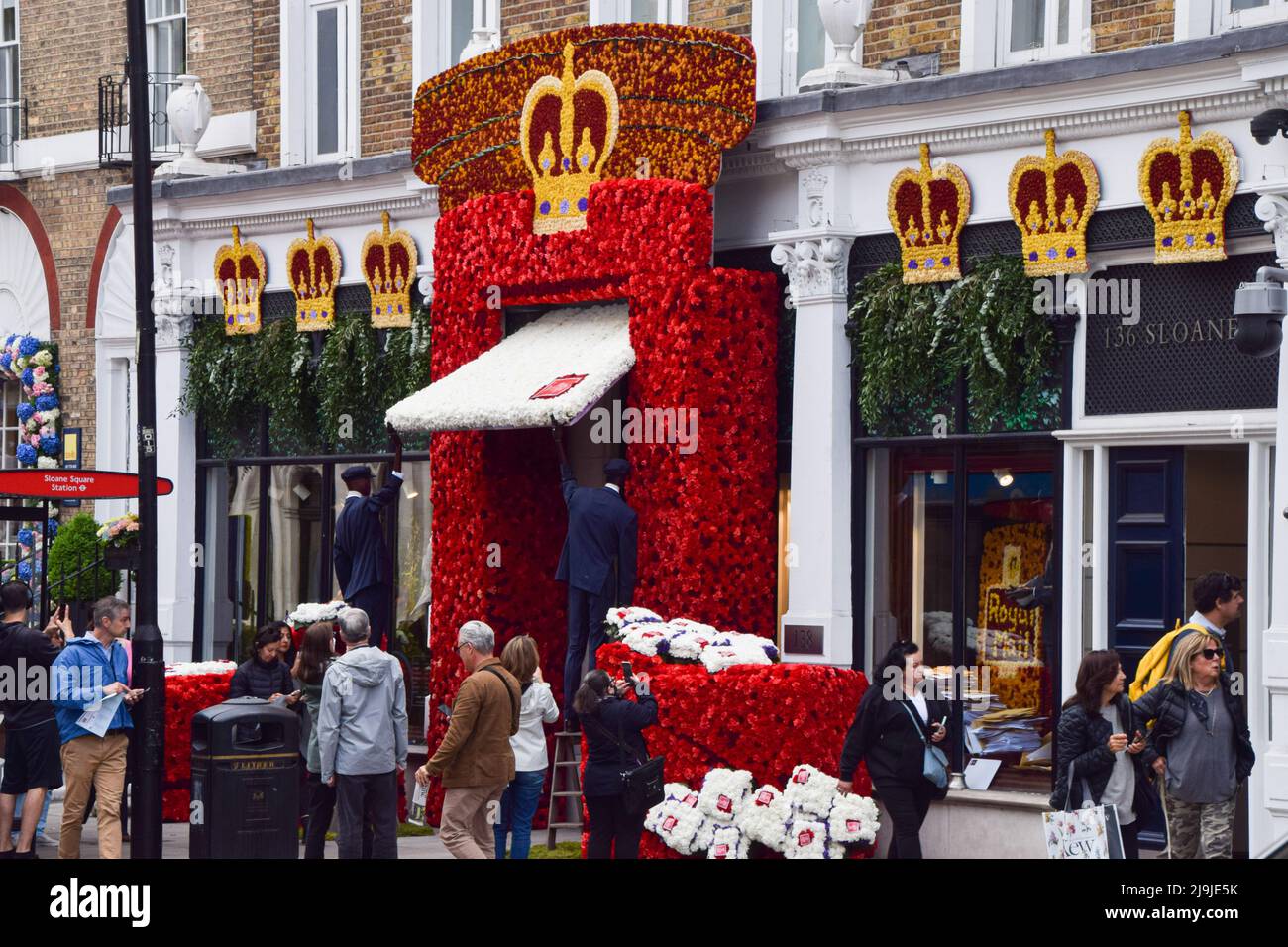 London, UK. 23rd May, 2022. A flower display is seen at Hackett store