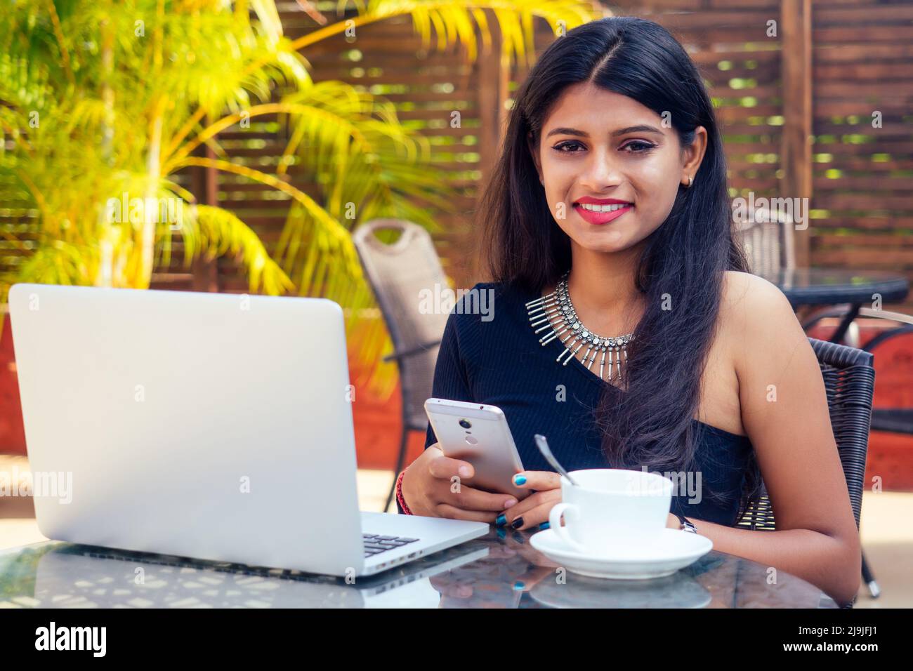 Woman using laptop . remote work and freelance Stock Photo