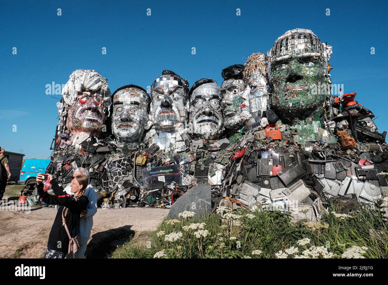 In St Ives, Cornwall, during the G7 summit a giant installation resembling the leaders of the 7 Nations, using electronic waste has been created to bring attention to the environmental impact of the disposal of electronic devices. Stock Photo