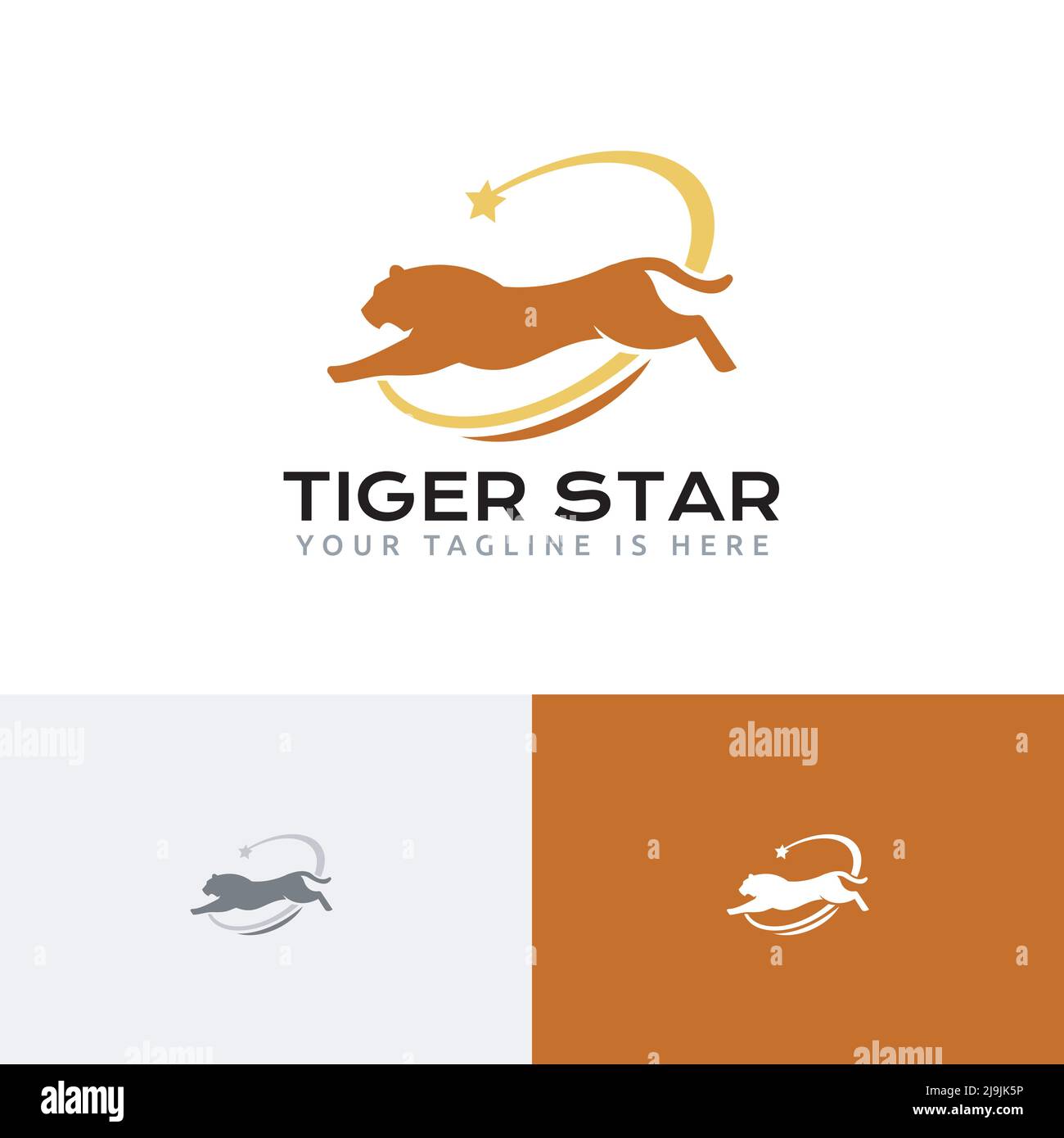 Tiger Star Jump Leap Strong Wild Animal Logo Stock Vector