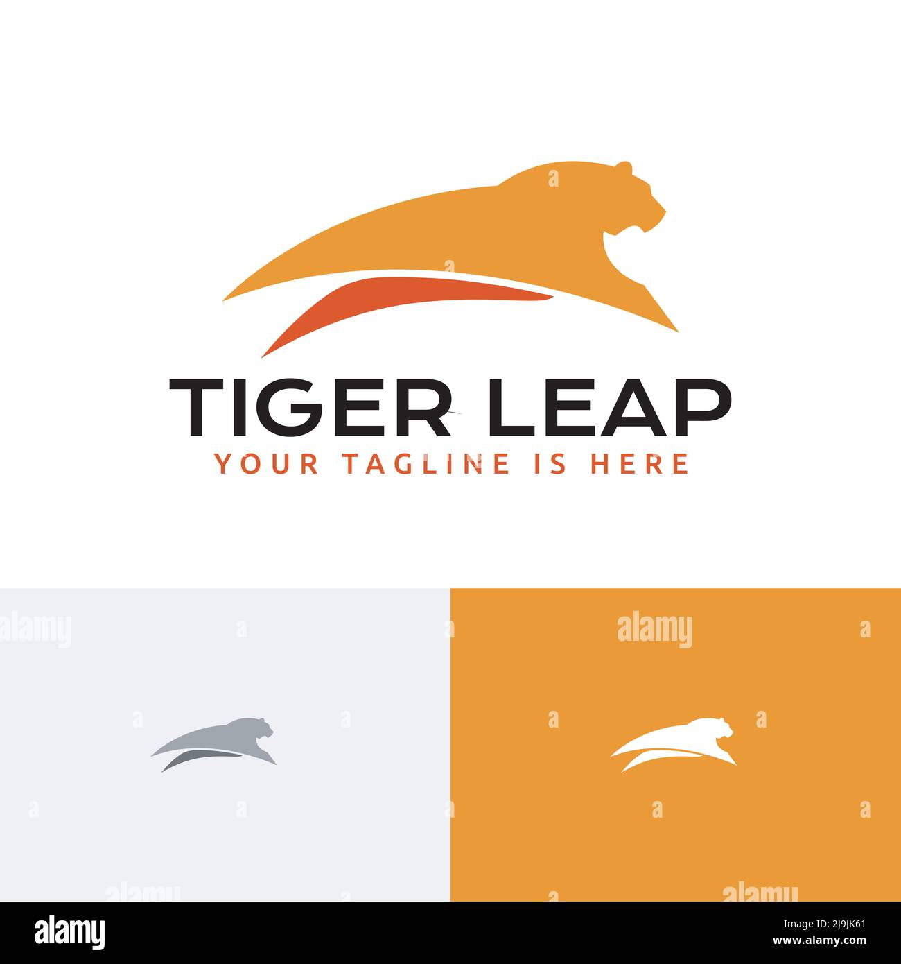 Tiger Leap Jump Agile Animal Simple Silhouette Logo Stock Vector