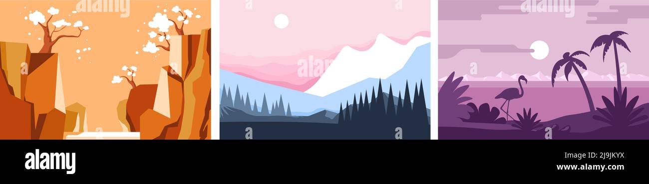 Landscapes, mountains and tropical sunset vector Stock Vector