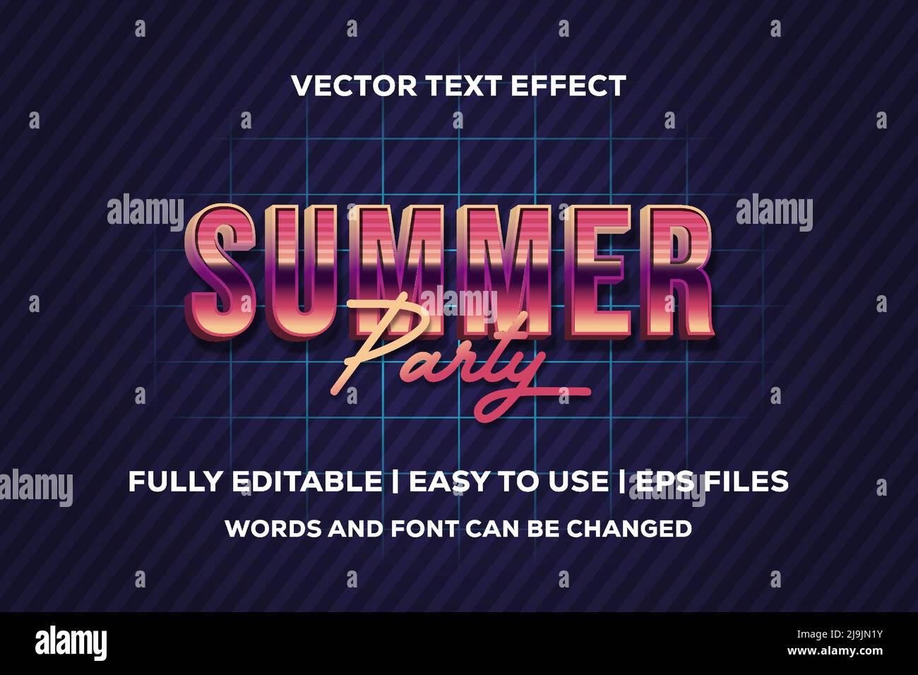 summer party text effect with 80s styles fully editable Stock Vector