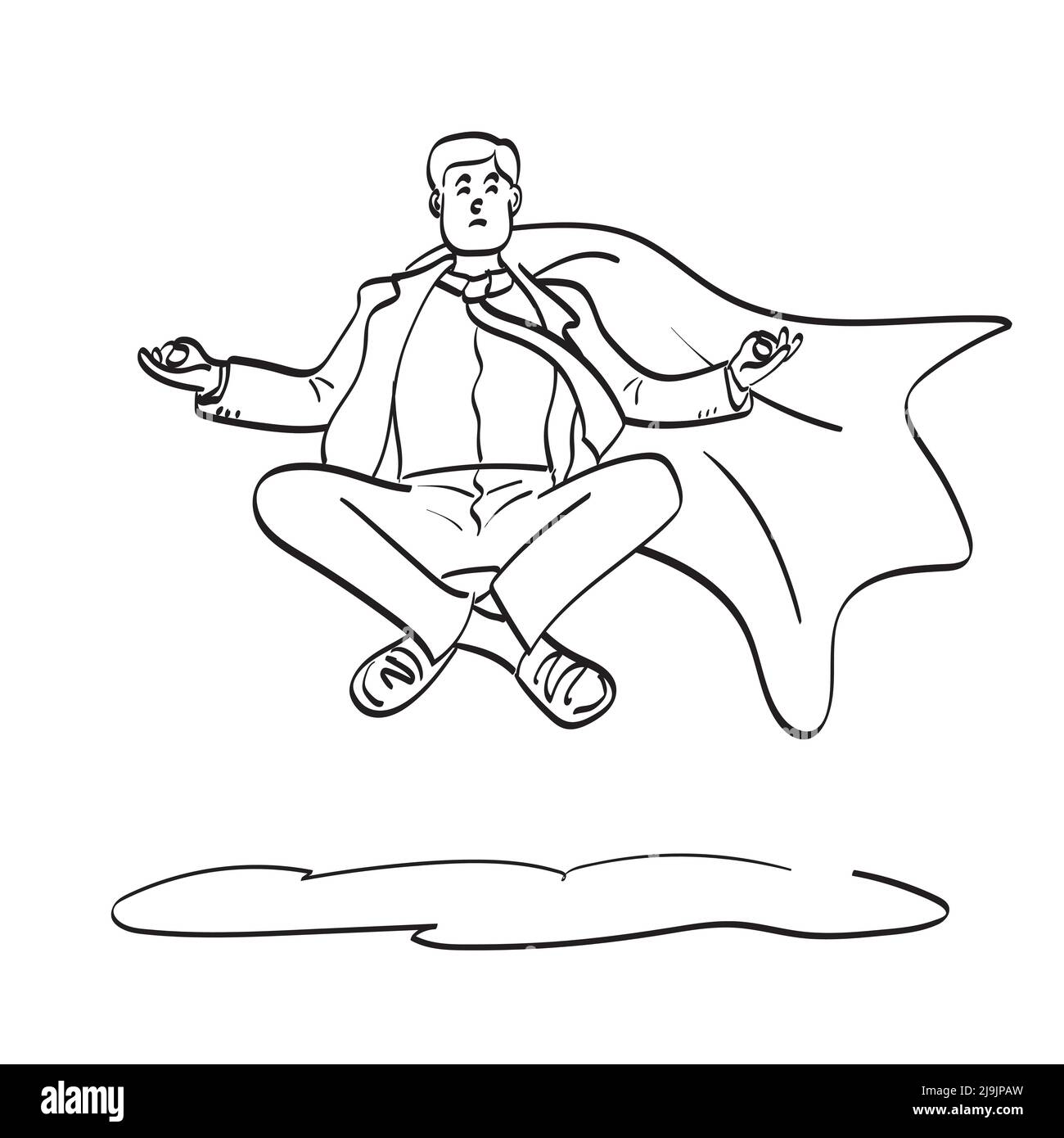 line art businessman with cape making meditation floating in the air  illustration vector hand drawn isolated on white background Stock Vector  Image & Art - Alamy