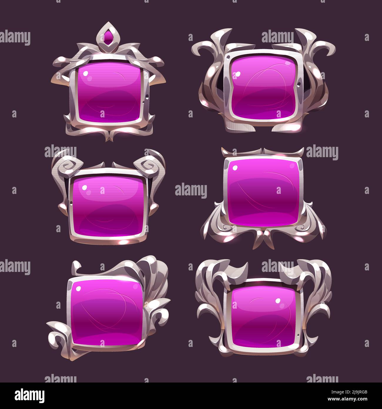 Old pink buttons with metal fantasy frames for rpg game interface ...