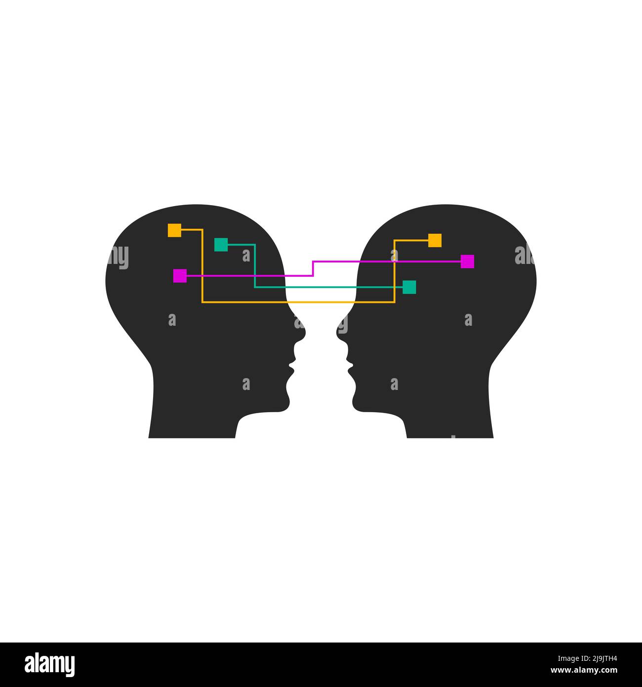 Understanding, empathy metaphor. Thinking icon. Psychology concept. Dialogue, communication logo. Two male profiles Stock Vector