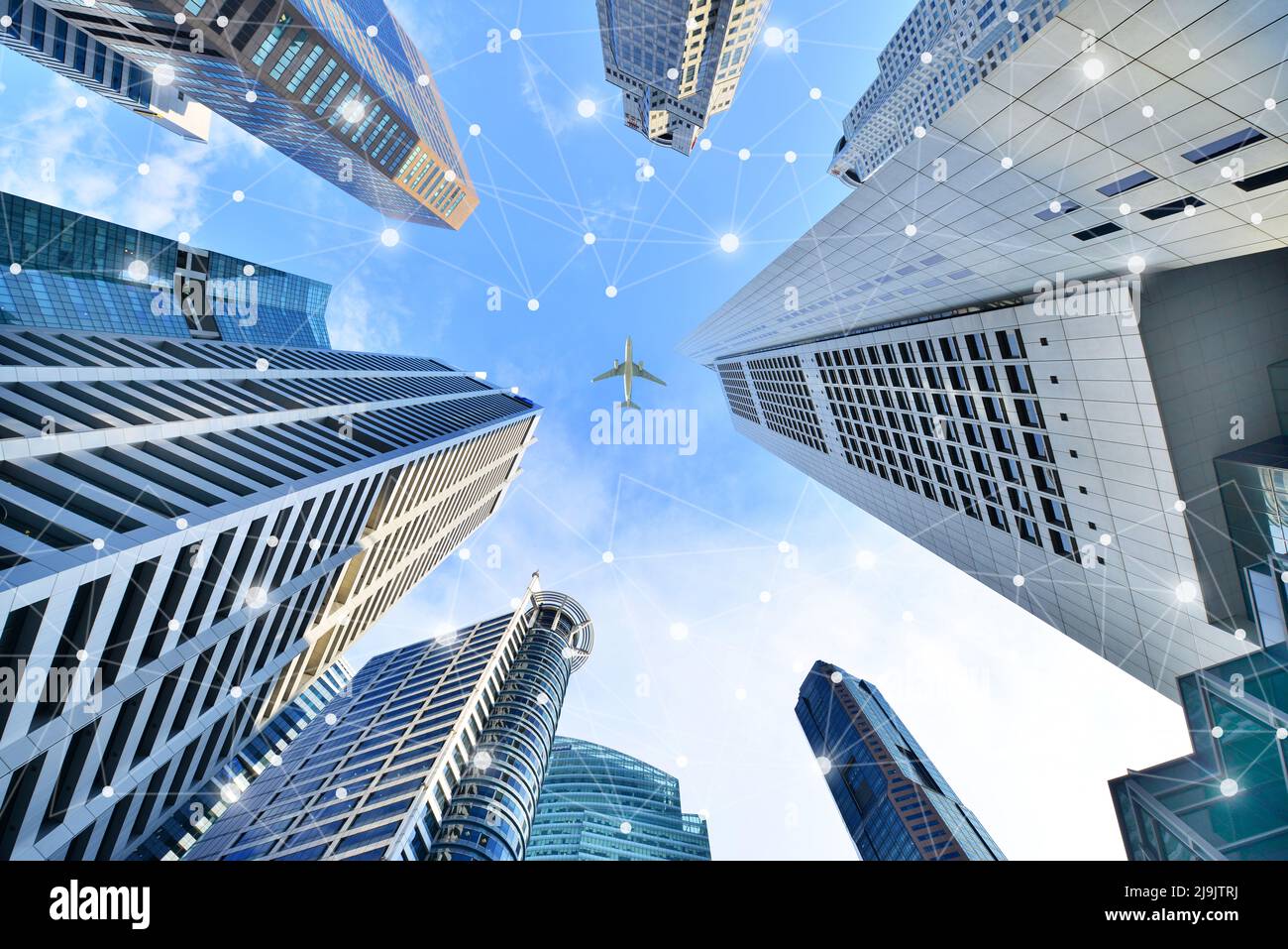 Picture of Smart city and wireless communication network on skyscrapers Central ...