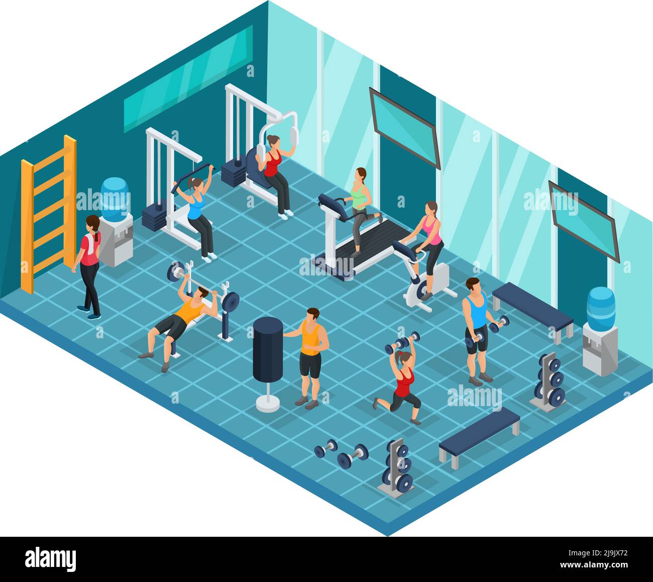 Isometric fitness concept with people doing physical exercises on sport