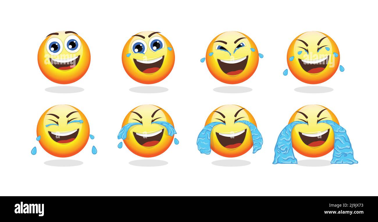 Cartoon emoji animation collection with funny cute emoticon crying with laughter isolated vector illustration Stock Vector