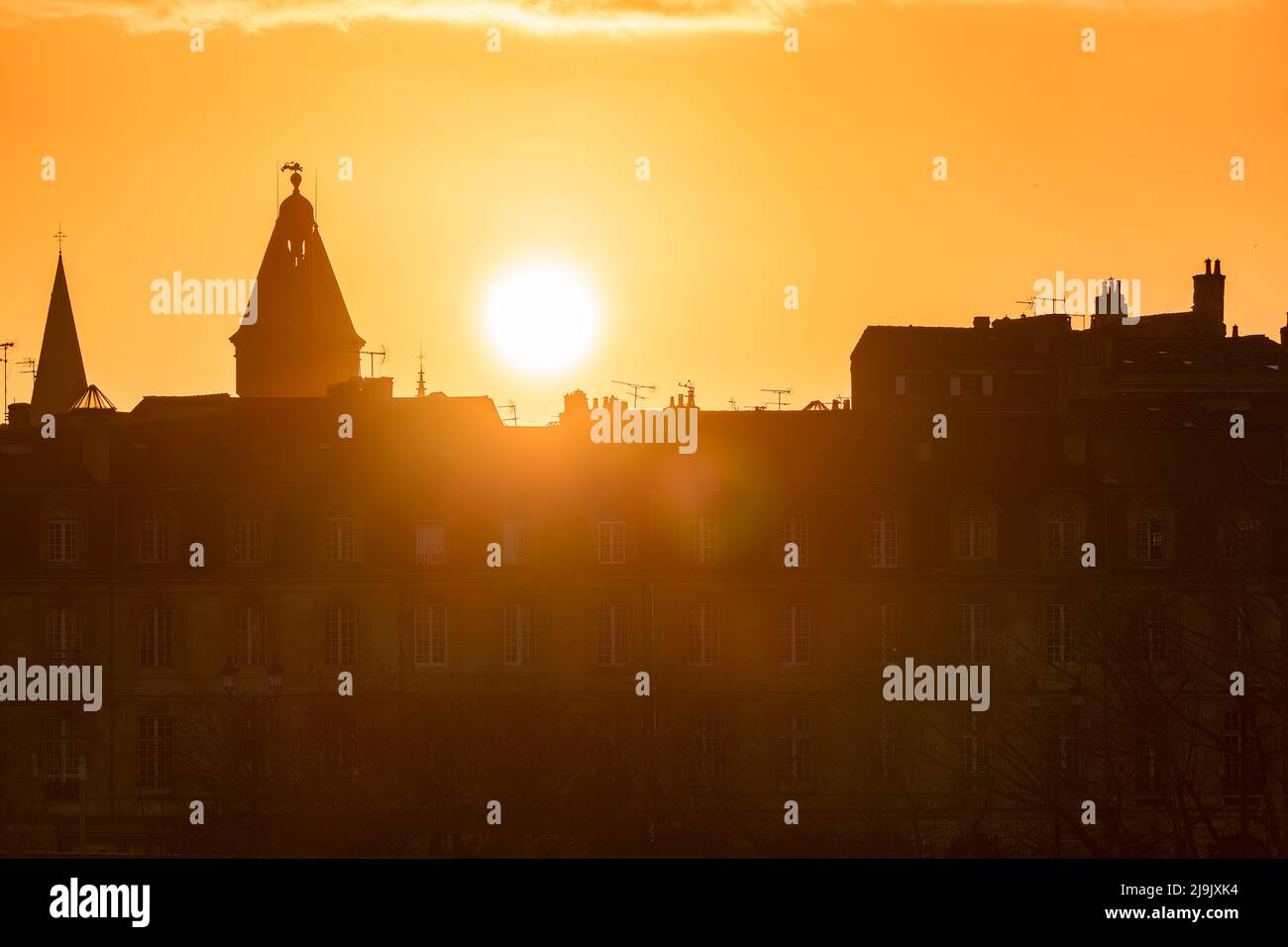 The Sunset in the European city of Bordeaux, France Stock Photo