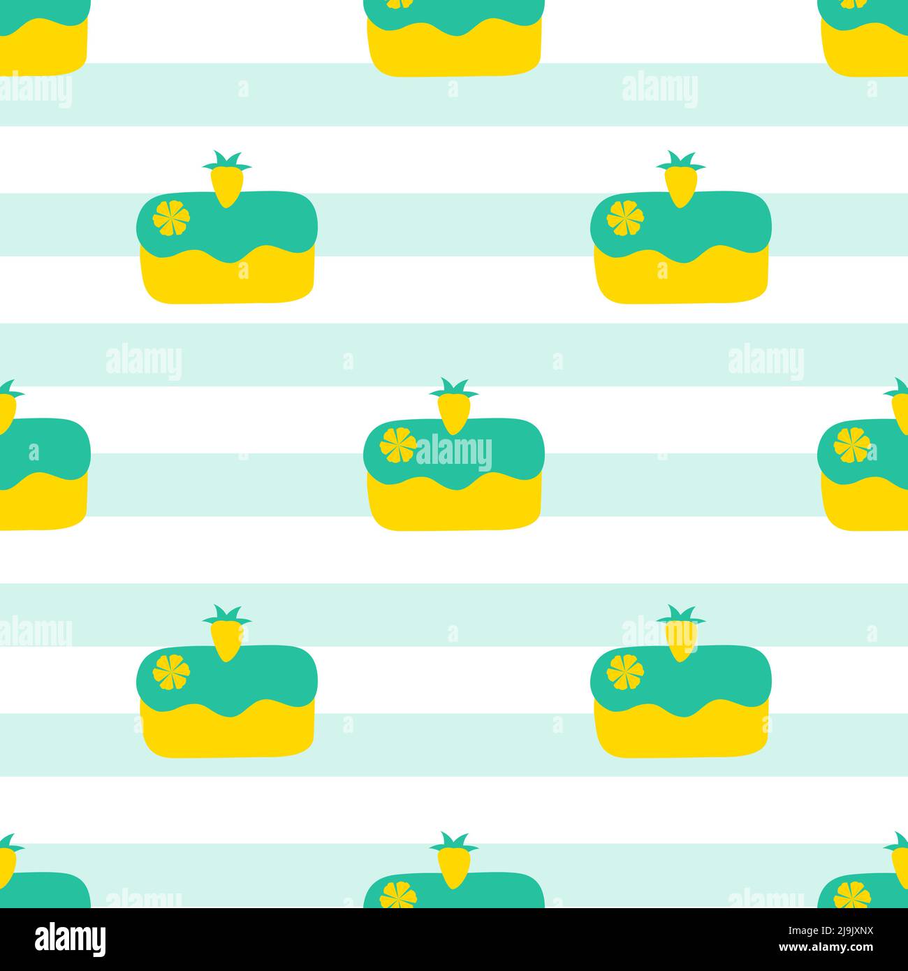 Pineapple Cake with its slice isolated on stripe background is in ...