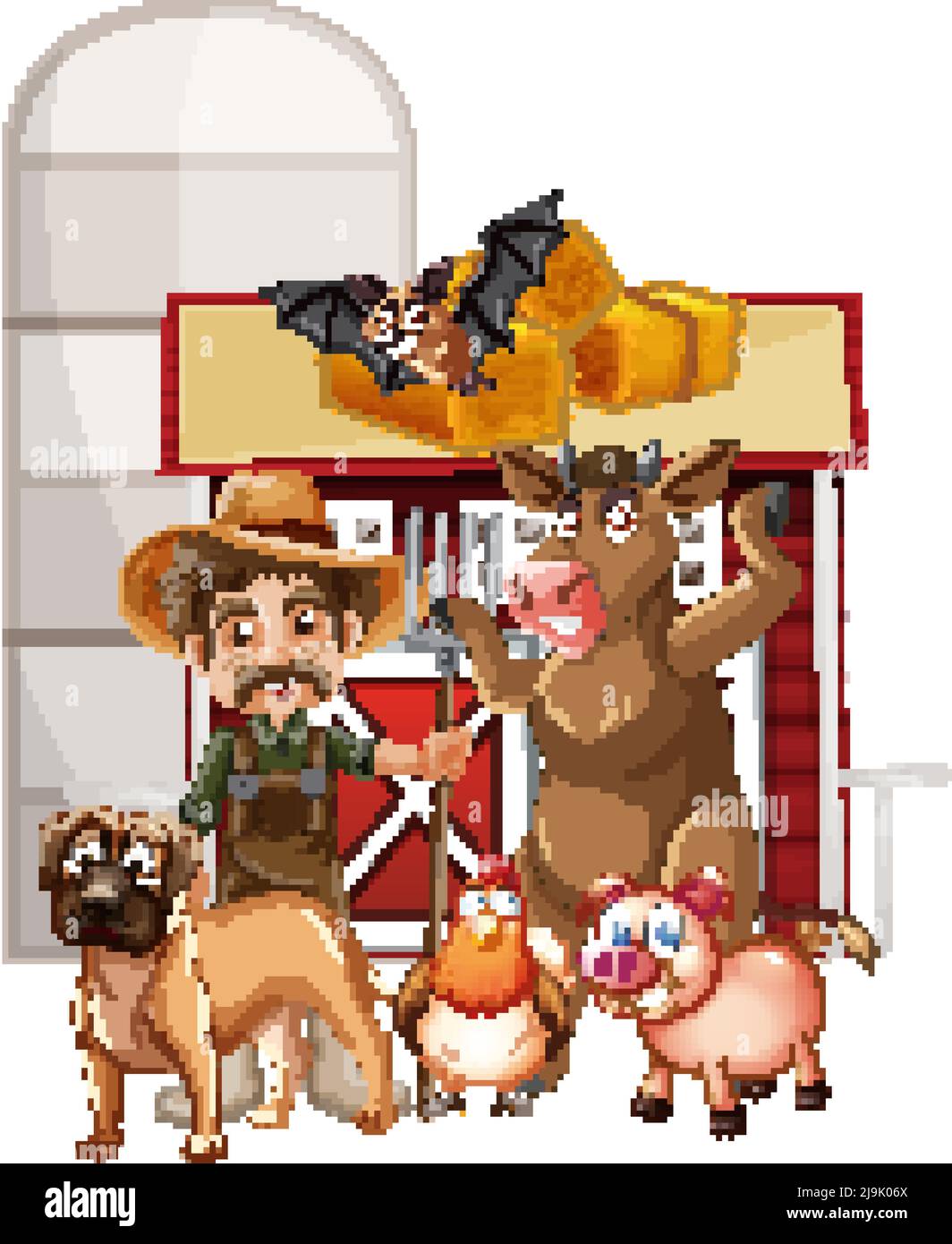Many farm animals and farmer illustration Stock Vector Image & Art - Alamy