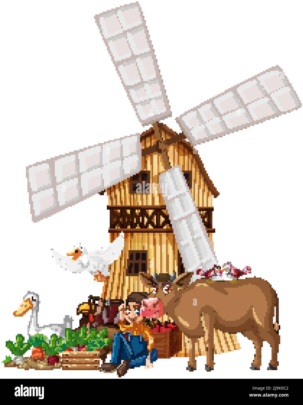 Many farm animals and farmer illustration Stock Vector Image & Art - Alamy