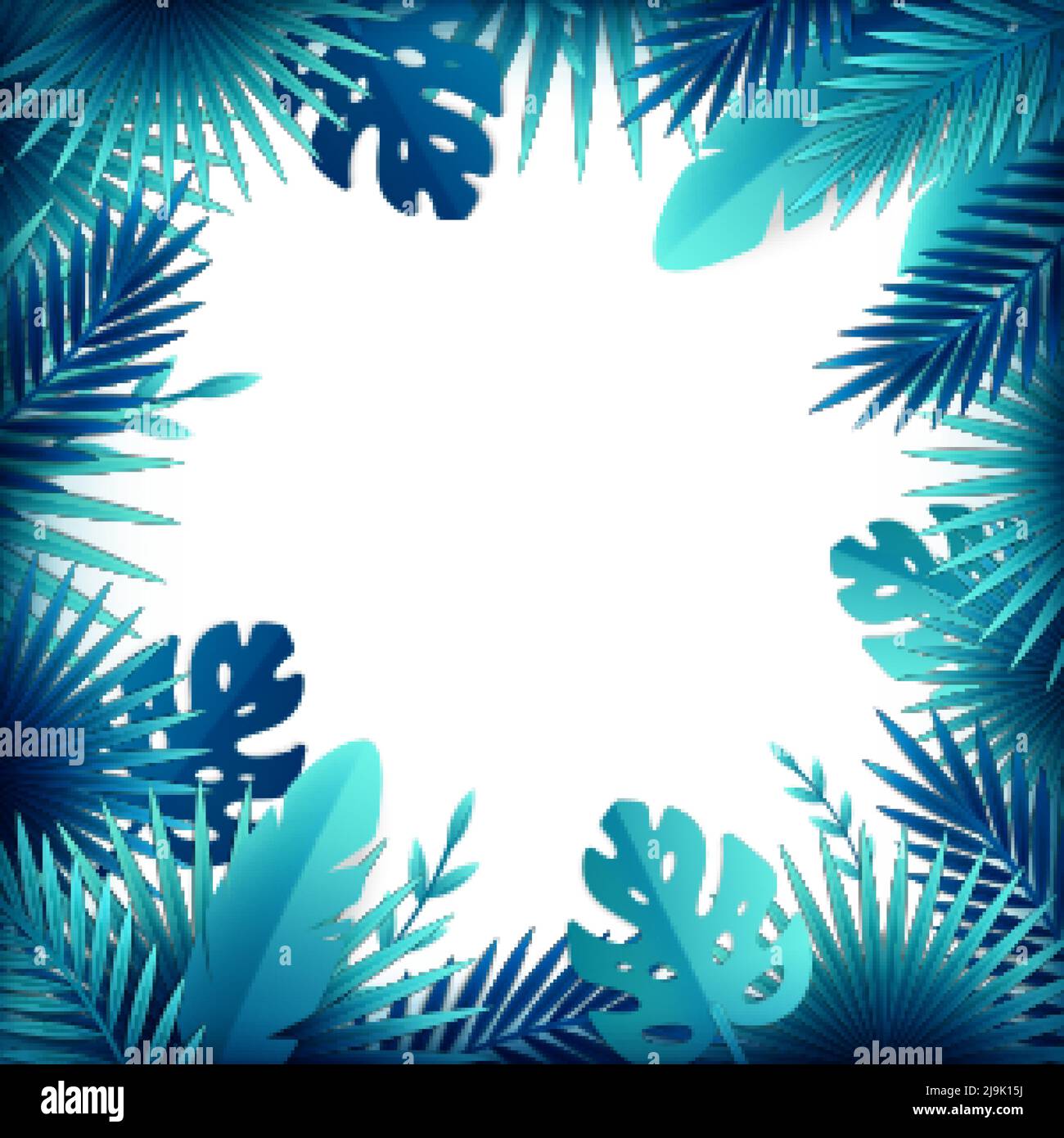 Paper tropical leaves flowers frame composition with empty space ...