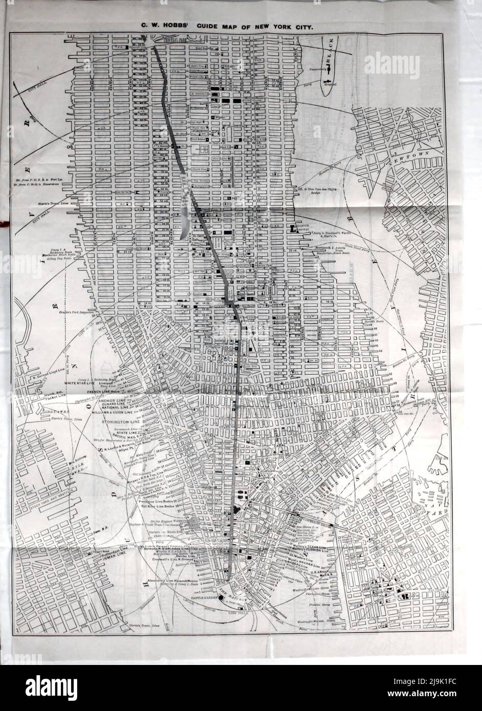 Guide Map of New York 1889 From the guidebook '  Illustrated New York city and surroundings. A descriptive guide to places of interest ' by Charles W Hobbs, Publication date 1889  Publisher New York, C.W. Hobbs & co. Stock Photo