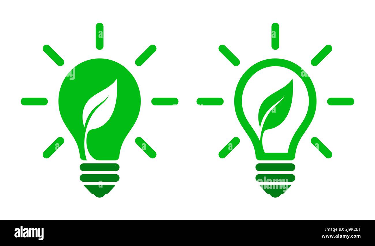 Green energy eco light bulb logo with a growing leaf. Ecological electricity concept vector icon. Stock Vector
