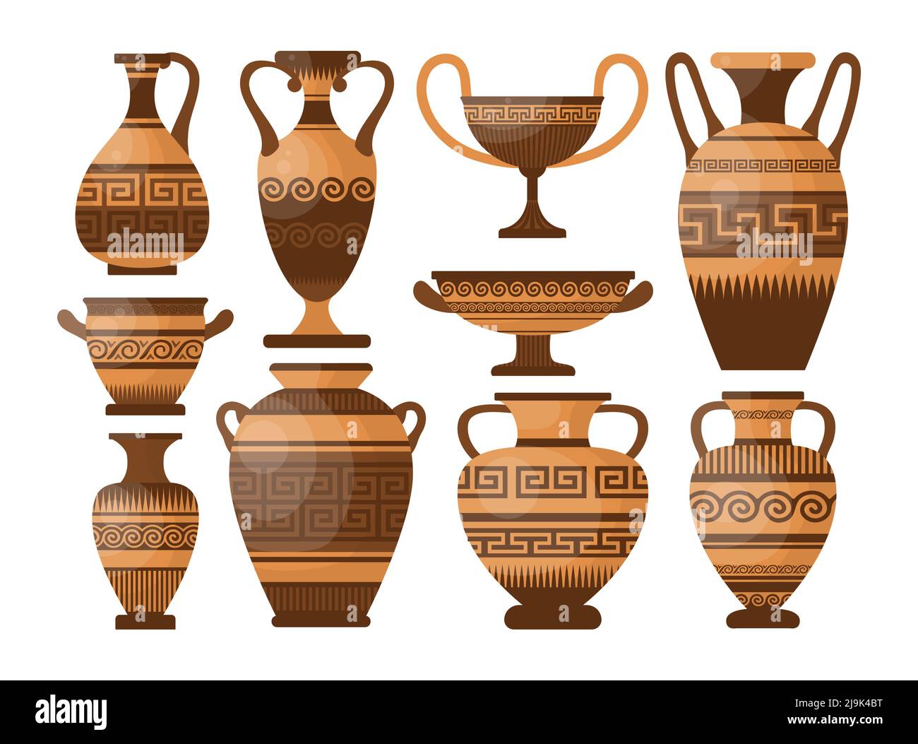 Ancient Greek pottery and vases cartoon illustration set. Amphora, jars,  jugs and pots with patterns, ornament and decorations for oil and liquids.  Gr Stock Vector Image & Art - Alamy