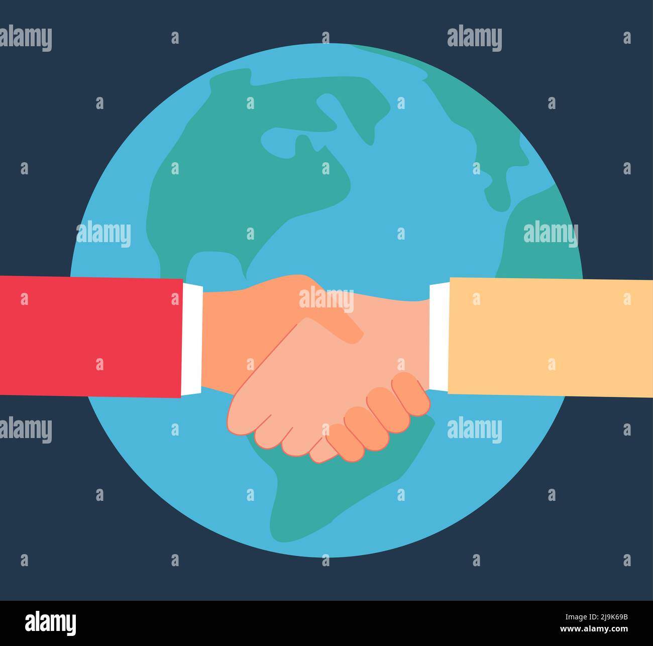 Global cooperation and handshake of two partners. Agreement of person